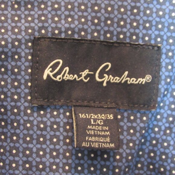 Robert Graham Cotton Blend Blue White Long Sleeve Shirt Geometry Pattern Mens L - Picture 3 of 10